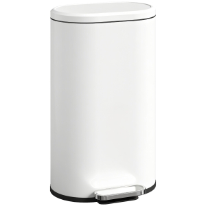 HOMCOM Lixeira para Cozinha 30 L com Tampa com Fechamento Suave e Pedal em Metal 36,5x31x61 cm Creme Branco