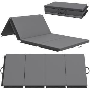 HOMCOM Opvouwbare trainingsmat – fitnessmat met handgrepen, gymnastiekmat, grijs, 180 x 80 x 5 cm