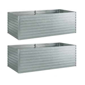Outsunny Set van 2 Gegalvaniseerde Verhoogde Plantenbakken, 180 x 90 x 60 cm, Metalen Plantenbakken met Veilige Rand, Zilver