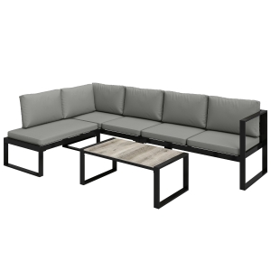 Outsunny Salon de Jardin Extérieur d'Angle 5 Personnes avec 2 Canapés, Chaise Sans Accoudoirs, Table Basse, Gris Foncé