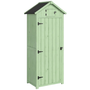 Outsunny Armário de Jardim de Madeira - Cobertizo de Arrumação com Prateleiras 77x54,2x179 cm Verde