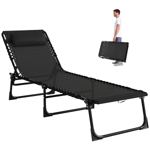 Outsunny Tumbona Plegable Ajustable de 4 Posiciones con Sistema de Cordones para Exterior Marco Acero 189x58x30 cm Negro