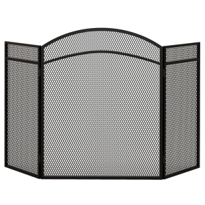 HOMCOM Protector de Chimenea de 3 Paneles Plegable Pantalla de Chimenea con Estructura de Metal 96x60 cm Negro