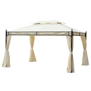 Outsunny Cenador de Jardín 4x3m con Doble Techo Estructura de Acero Anti-UV para Exterior Patio 400x300x280 cm Crema