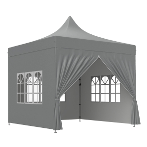 Outsunny Carpa Plegable Pop-up 3x3 m con 4 Paredes Laterales Anti-UV Altura Ajustable y Bolsa de Transporte Gris