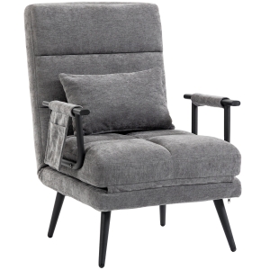 HOMCOM Poltrona-cama, poltrona chenille dobrável 3 em 1 com encosto Click-Clack, Cinza