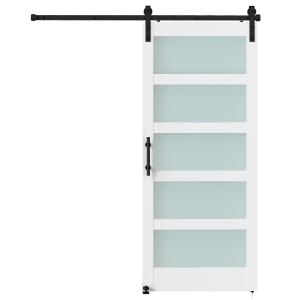 HOMCOM Puerta Corredera Interior 91x213 cm con Kit de Montaje, MDF y Vidrio Esmerilado, Riel y Herrajes, Blanco