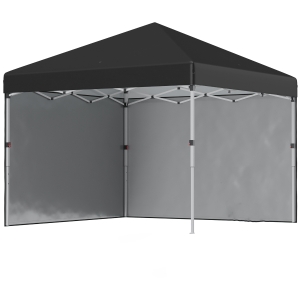 Outsunny Faltpavillon, 2 Seitenwände, höhenverstellbar, mit Transporttasche, rostfreies Stahlgestell, 3x3 m, Schwarz
