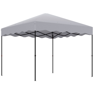 Outsunny 3 x 3 m Pop-up-Pavillon, Höhenverstellbares Gartenzelt, mit Rolltasche, für Garten, Terrasse, Metall, Stoff, Hellgrau