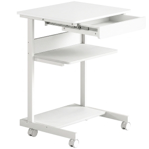 HOMCOM Rijdend Bureau met Lade en Planken, 4 Wielen, Compact, Spaanplaat & Metaal