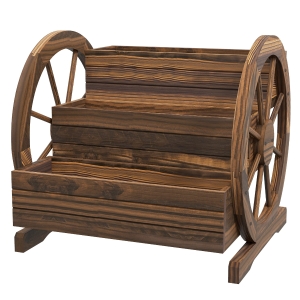 Outsunny Jardinera de Madera Macetero Exterior de 3 Niveles Diseño de Escalera Orificios de Drenaje 61x62x57 cm Carbonizado