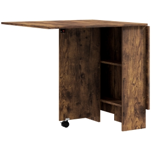 HOMCOM 80-140 cm Folding Dining Table for 4-6 People, Drop Leaf Table with 2-Tier Shelves, Rolling Casters, Rustic Brown