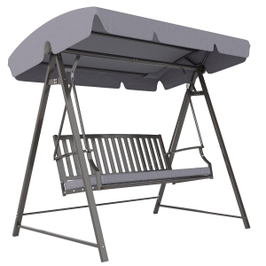 Outsunny Columpio de Jardín de 3 Plazas con Toldo Ajustable Cojín y Estructura de Acero Carga 360 kg 205x133x181 cm Gris