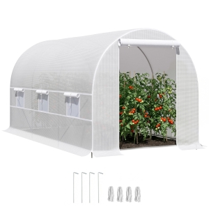 Outsunny Serra da Giardino a Tunnel 4x2x2m con Struttura in Acciaio e Telo in Polietilene Bianco
