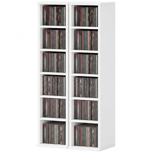 HOMCOM 204 CD-opbergrek in 2-delige set, Blu-ray torenkast met verstelbare planken, Boekenrek organizer, Wit