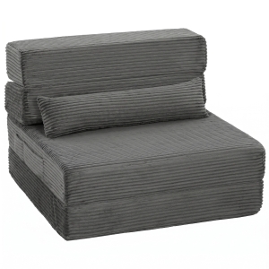 HOMCOM Cadeira de Chão com Encosto Sofá-cama Dobrável em Cotelê Nuvem sem Ossos com Estofamento Acolchoado Cinza Escuro