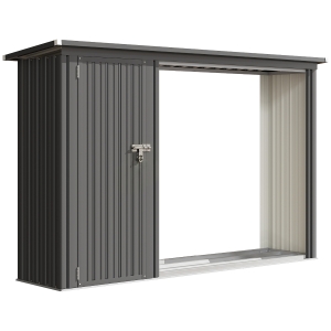 Outsunny Abrigo para Lenha Exterior 2 em 1 com Armário para Ferramentas 1,26 m² 235x67x149 cm Cinza Escuro