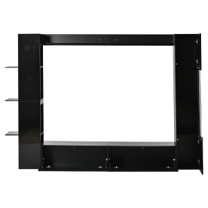 Kompacte 4-delige woonwand met geïntegreerd tv-meubel, acrylglas deur, draagvermogen totaal 30 kg (bovenplank 10 kg), 245×30×170 cm, zwart