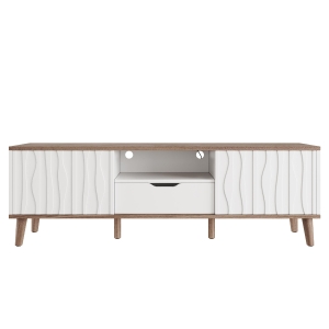 LED-Fernsehschrank mit RGB-LED, Schiebetüren und großem Stauraum, 160x40x52 cm, Weiß