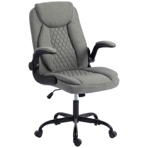 HOMCOM Linen-Look Computer Desk Chair, Executive Office Chair with Flip-Up Armrests and Thick Cushion, Grey