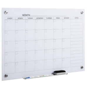 Vinsetto kalenderbord glasplaat met 4 glasclip markers gum aluminium pennenhouder magneetbord voor maandplanning magnetische weekplanner planbord wit 90 x 60 x 0,2 cm