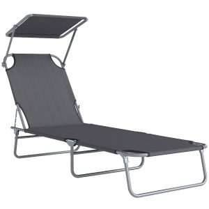 Outsunny Klapbare ligstoel met zonnescherm, verstelbare rugleuning, metalen frame, 187 x 58 x 36 cm, grijs