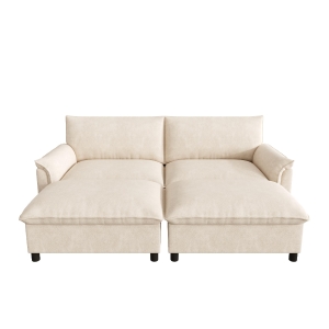 Modulair Cloud U-/hoekbank, wolkenzacht zitcomfort met hoogelastisch schuim en pocketvering, 2 verplaatsbare hockers met groot opbergvak en gastenbedfunctie, chenille bekleding en stevig ijzeren/kunst- & massief houten frame, snel en eenvoudig te monteren 216X77X82 cm, beige