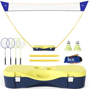 HOMCOM 2.8m Portable Folding Badminton Net Set with 4 Badminton Rackets and 2 Nylon Shuttlecocks for Adults Kids Indoor Outdoor
