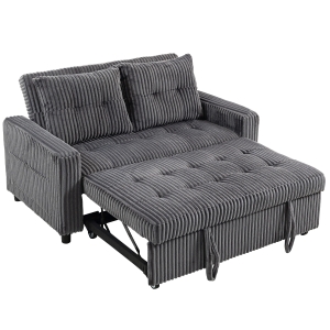 HOMCOM Sofá-cama 2 Lugares Revestimento Cotelê Transformável em Cama 2 Almofadas Bolsos Laterais 157x190 cm Cinza Escuro