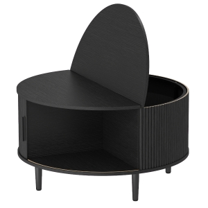 HOMCOM Coffee Table with Lift Top and Hidden Storage, Round Centre Table with Fluted Sliding Door, 80 cm, Black Wood Effect