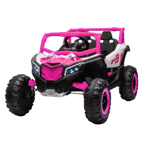 12V Elektro-Kinderfahrzeug 2‑Sitzer, Front-/Heck-Stoßdämpfung und Schaukel-Funktion, 111x70x63 cm, Rosa+Weiß