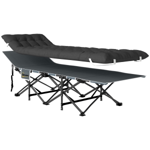 Outsunny Cama Dobrável de Campismo com Colchão Removível Almofada de Cabeça e Bolsa de Transporte 186x68x37 cm Preto