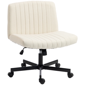 HOMCOM Imitation Linen Criss Cross Legged Desk Chair, Armless Office Chair with Wheels, Green