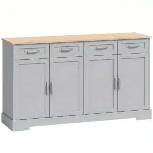 HOMCOM Sideboard Buffet Cabinet, 140 cm Kitchen Storage Cabinet with 4 Drawers, 4 Doors and 2 Adjustable Shelves, Grey