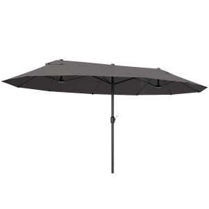 Outsunny Parasol de Jardin Exterieur 4,6 x 2,7 m, Grand Parasol Double Rectangulaire avec Manivelle, Polyester 180 g/m², Gris