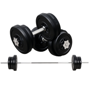 HOMCOM Set Bilanciere e Dischi 65kg con 2 Manubri Pesi, Bilanciere Palestra Manubri con 14 Dischi in Acciaio e Plastica