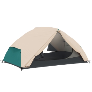 Outsunny Cort de Camping pentru 2 Persoane cu 2 Vestibule, 2 Uși, 2 Ferestre și Husă de Transport, 2.8x2.25x1.1 m, Bej