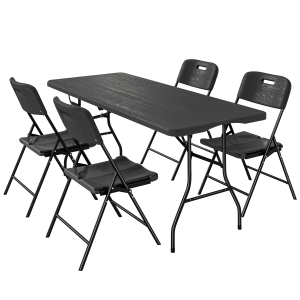 Outsunny Conjunto de Camping Plegable de 5 Piezas Mesa Plegable Camping con Sillas Tapa Impermeable HDPE y Marco de Metal