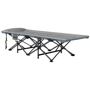 Outsunny Cama de Camping Plegable con Cojín Integrado Reposacabezas y Bolsillo Lateral 187x67x37 cm Gris