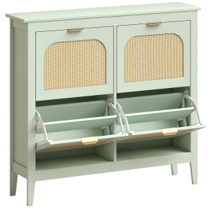 HOMCOM Narrow Shoe Cabinet, Boho Slim Shoe Storage Cabinet with 4 Flip Drawers, Holds 20 Pairs, Light Green