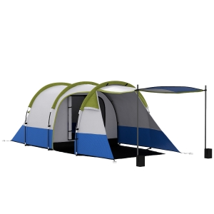 Outsunny Tenda de Campismo Dobrável para 3 Pessoas com 2 Quartos e Bolsa de Transporte 420x200x150 cm Azul Escuro e Verde