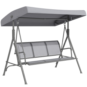 Outsunny Columpio de Jardín Exterior de 3 Plazas con Toldo Reclinable, Balancín de Jardín Exterior con Respaldo Transpirable y Marco de Acero, para Terraza Balcón, 175x118x159 cm, Gris