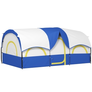 Outsunny Tenda de Campismo Familiar Tipo Túnel para 4-6 Pessoas Impermeável 3.000 mm Dobrável 435x251x195 cm Azul e Cinzento