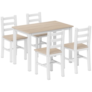 HOMCOM Conjunto de Jantar 5 peças para 4 Pessoas Mesa e Cadeiras Estilo Rústico em Madeira Maciça Natural e Branco