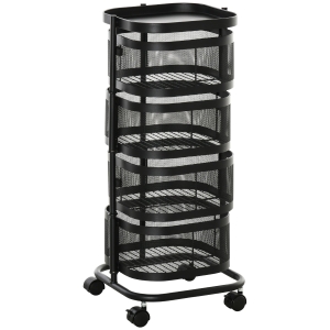 HOMCOM Metal Storage Cart, 4-Tier Storage Trolley on Wheels with 4 Mesh Baskets and Top Tray, Black