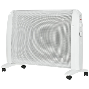 HOMCOM Radiateur électrique à mica 1000W/2000W avec thermostat réglable, 4 roulettes, 15-20 m², Blanc