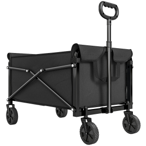 Outsunny 80L Festivalwagen auf Rädern, kompakter faltbarer Gartenwagen mit verstellbarem Griff, Schwarz