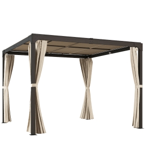 Outsunny Cenador de Jardín con Techo Corredizo Cortinas y Estructura de Aluminio y Acero para Exteriores 420x295x220 cm Beige