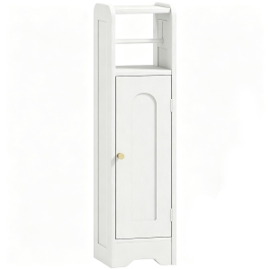 HOMCOM Mobile Porta Carta Igienica in Legno con Armadietto con Ripiano Interno Regolabile, 21x20x79 cm, Bianco