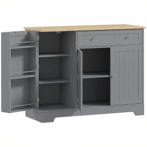 HOMCOM Aparador de Cozinha com 3 Prateleiras de Porta Gaveta e Prateleiras Ajustáveis para Sala de Jantar 105x40x83 cm Cinzento